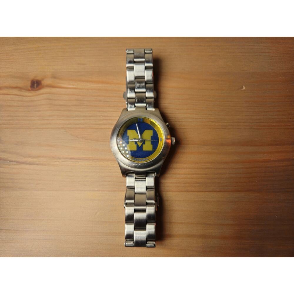 Vintage Y2k Michigan Wolverines NCAA Stainless-Steel Kaleido Watch by Fossil
